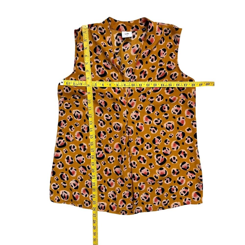 Cabi Leopard Print Sleeveless Blouse Mustard V-Neck Top Size S - Picture 7 of 8